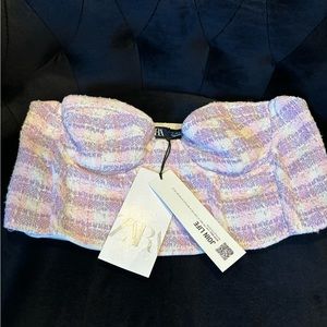 Women's Zara Bralette/Tube Top - pink/purple/white plaid design Size Sma…